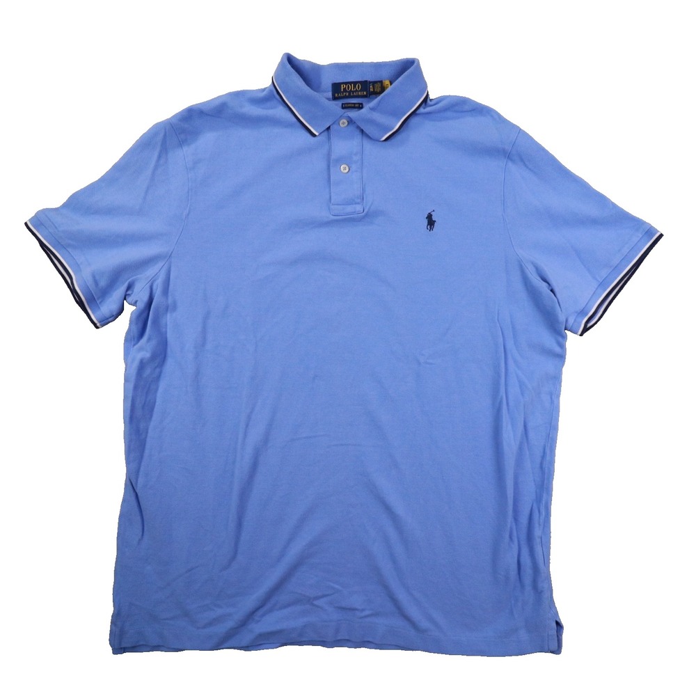 Polo Ralph Lauren Classic Fit Blue Short Sleeve Polo Shirt Navy Trim Men's XL